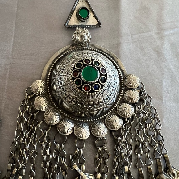 Authentic Afghani shoulder duster oxidized silver earrings NWOT - Picture 3 of 4